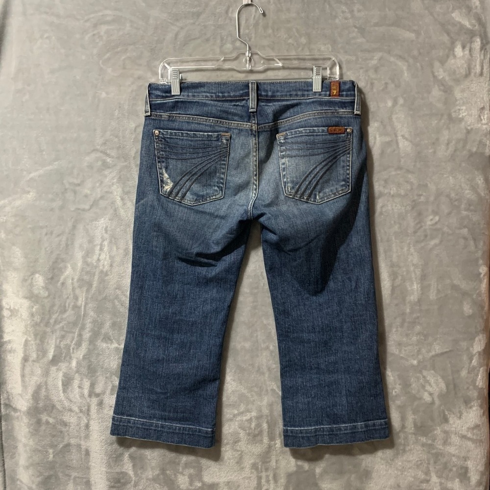7 For All Mankind Capri Womens 29 Dojo Blue Distressed Squiggle Pocket